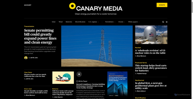 Security scan screenshot of https://www.canarymedia.com