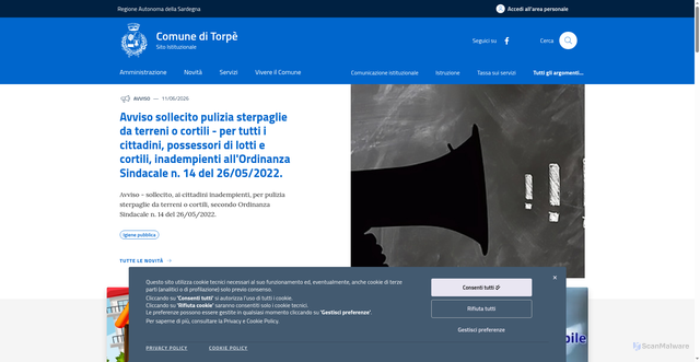 Security scan screenshot of https://www.comune.torpe.nu.it
