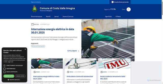 Security scan screenshot of https://www.comune.costavalleimagna.bg.it/