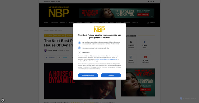 Security scan screenshot of https://nextbestpicture.com/the-next-best-picture-podcast-a-house-of-dynamite/