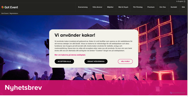 Security scan screenshot of https://gotevent.se/nyhetsbrev/
