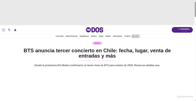 Security scan screenshot of https://www.fmdos.cl/noticias/bts-anuncia-tercer-concierto-en-chile-fecha-lugar-venta-de-entradas-y-mas/