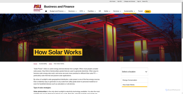Security scan screenshot of https://cfo.asu.edu/how-solar-works