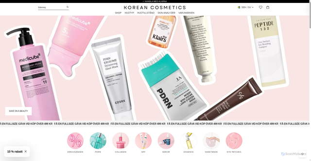 Security scan screenshot of https://koreancosmetics.se
