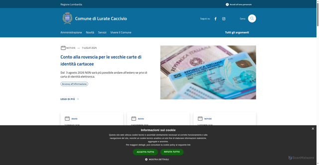 Security scan screenshot of https://www.comune.luratecaccivio.co.it/it