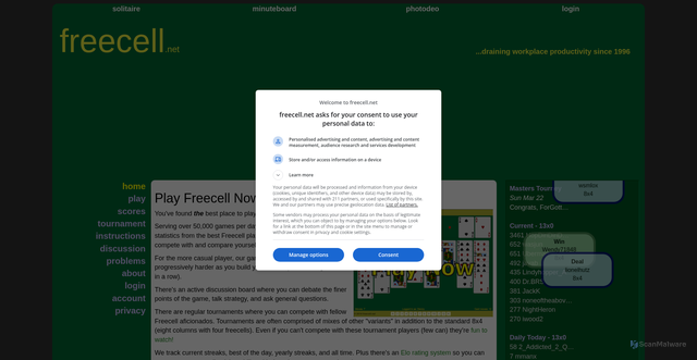 Security scan screenshot of https://freecell.net