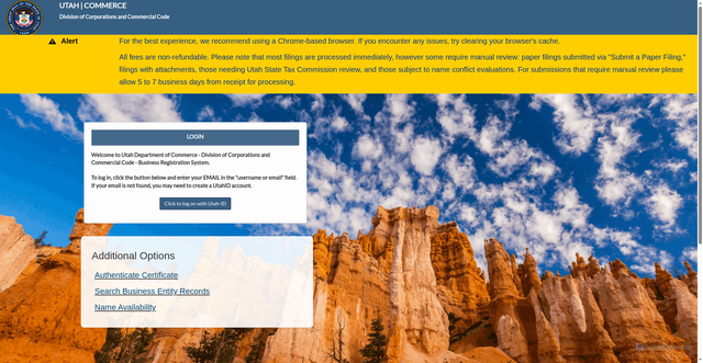 Security scan screenshot of https://businessregistration.utah.gov