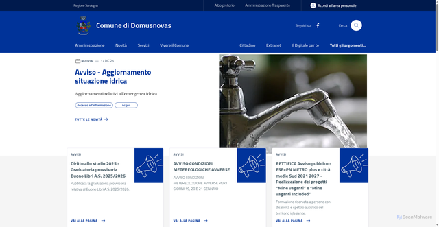 Security scan screenshot of https://www.comune.domusnovas.su.it/