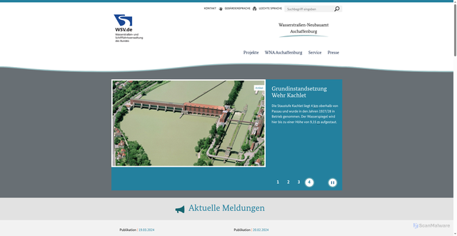 Security scan screenshot of https://www.wna-aschaffenburg.wsv.de/Webs/WNA/WNA-Aschaffenburg/DE/Startseite/startseite_node.html