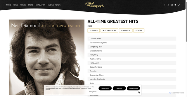 Security scan screenshot of https://www.neildiamond.com/releases-archive/time-greatest-hits/