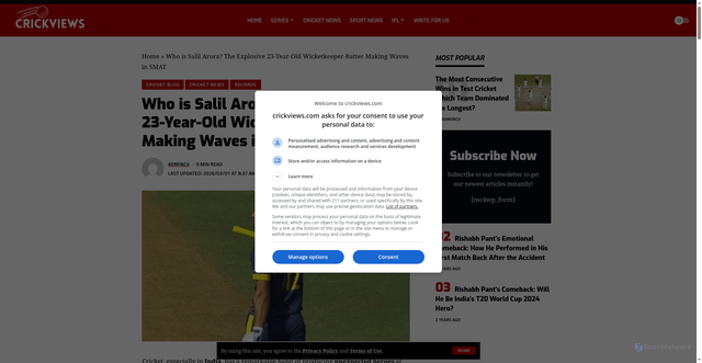 Security scan screenshot of https://www.crickviews.com/salil-arora/
