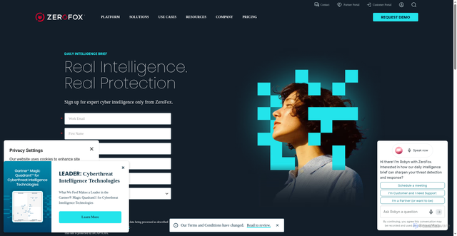 Security scan screenshot of https://www.zerofox.com/daily-intelligence-brief/