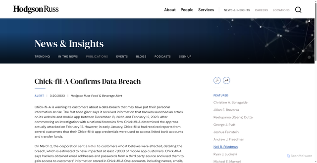 Security scan screenshot of https://www.hodgsonruss.com/newsroom/publications/Chick-fil-A-Confirms-Data-Breach