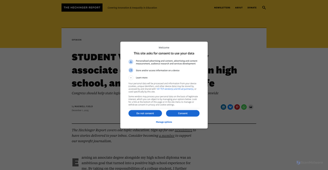 Security scan screenshot of https://hechingerreport.org/student-voice-i-earned-my-associate-degree-while-still-in-high-school-and-it-changed-my-life/