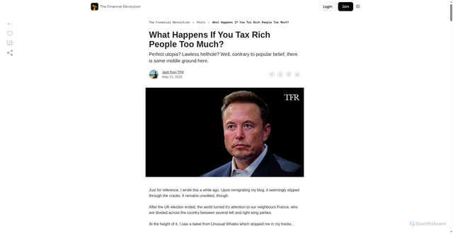 Security scan screenshot of https://thefinancialrevolution.co/p/taxing-rich-people-too-much