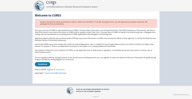Security scan screenshot of https://cures.doj.ca.gov
