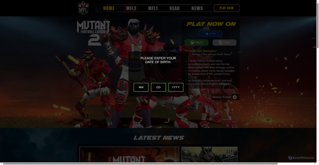 Security scan screenshot of https://www.mutantfootballleague.com/