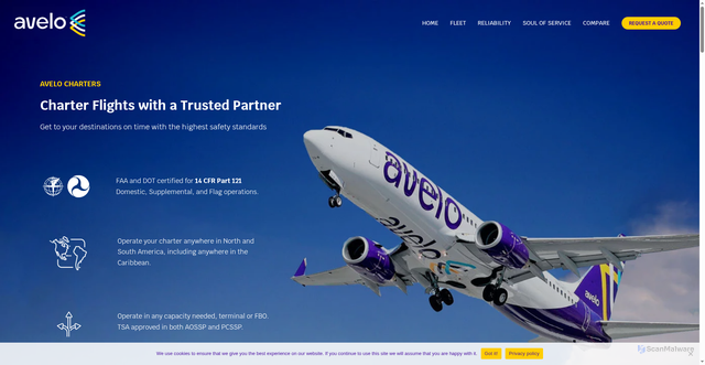Security scan screenshot of https://www.avelocharters.com/