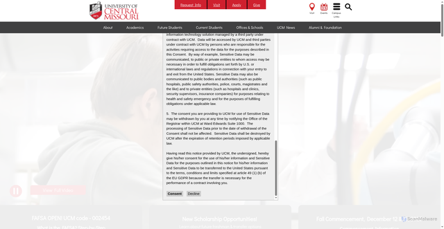 Security scan screenshot of https://www.ucmo.edu/