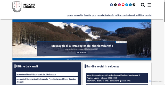 Security scan screenshot of https://www.regione.liguria.it/
