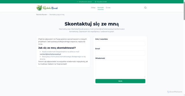 Security scan screenshot of https://rachelanowak-pl.pages.dev/kontakt/
