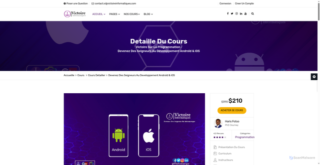 Security scan screenshot of http://victoireinformatique.com/coursesdetails5-Devenez-Des-Seigneurs-En-Developement-Android-iOS.php