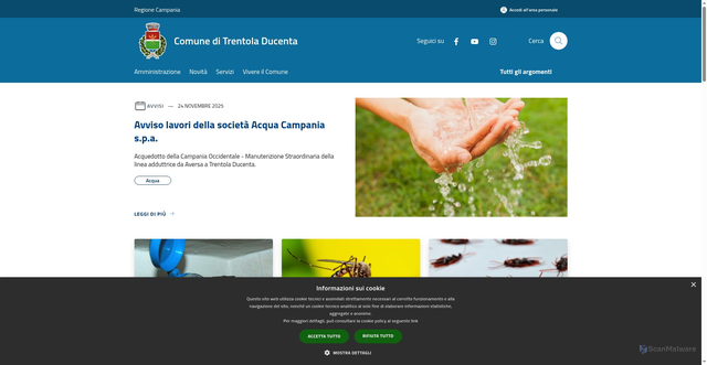 Security scan screenshot of https://www.comune.trentoladucenta.ce.it/it