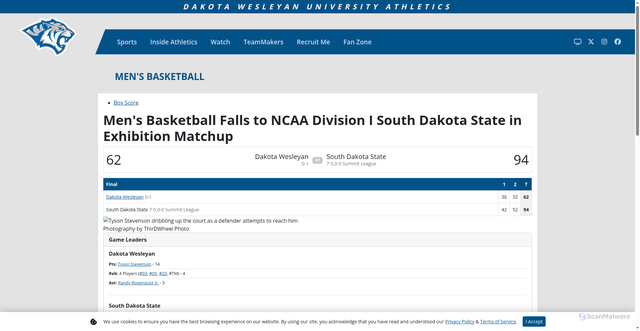 Security scan screenshot of https://dwuathletics.com/sports/mbkb/2025-26/releases/2025121327953g