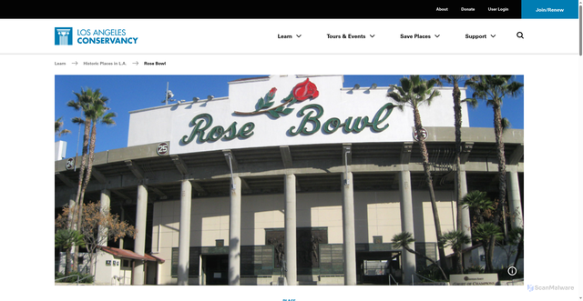 Security scan screenshot of https://www.laconservancy.org/learn/historic-places/rose-bowl/