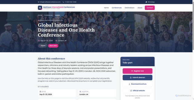 Security scan screenshot of https://mathewsintconferences.com/infectious-diseases/?utm_source=Mathews1&utm_medium=Mathews1&utm_campaign=Mathews1&utm_content=Mathews1