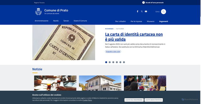 Security scan screenshot of https://www.comune.prato.it/