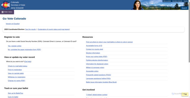Security scan screenshot of https://www.coloradosos.gov/voter/pages/pub/home.xhtml