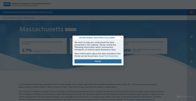Security scan screenshot of https://arpsp.cdc.gov/profile/geography/massachusetts