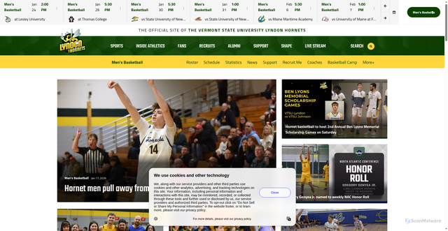 Security scan screenshot of https://vtsuhornets.com/sports/mens-basketball