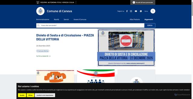Security scan screenshot of https://www.comune.caneva.pn.it/