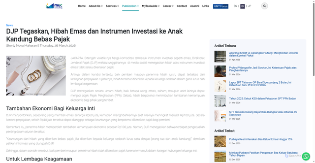 Security scan screenshot of https://muc.co.id/id/article/djp-tegaskan-hibah-emas-dan-instrumen-investasi-ke-anak-kandung-bebas-pajak