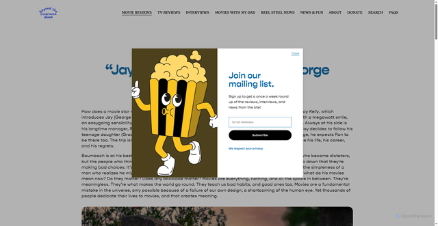 Security scan screenshot of https://beyondthecineramadome.com/movie-reviews/jay-kelly-film-review