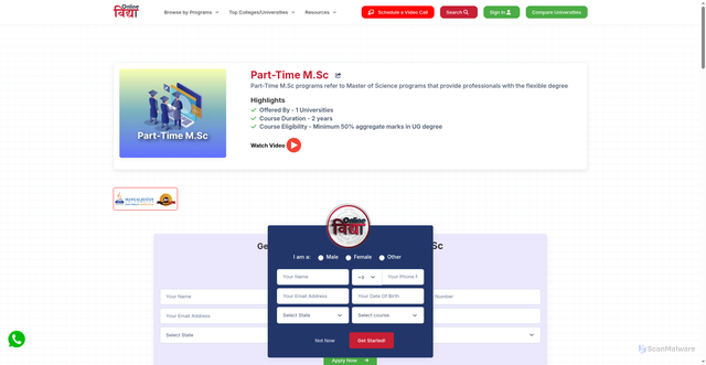 Security scan screenshot of http://onlinevidyaa.com/courses/part-time-msc