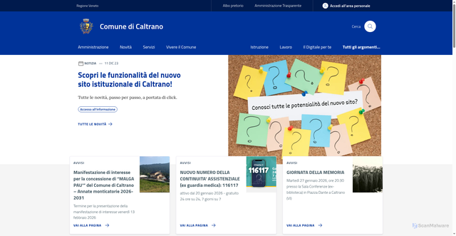 Security scan screenshot of https://www.comune.caltrano.vi.it/