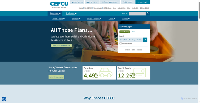 Security scan screenshot of https://www.cefcu.com