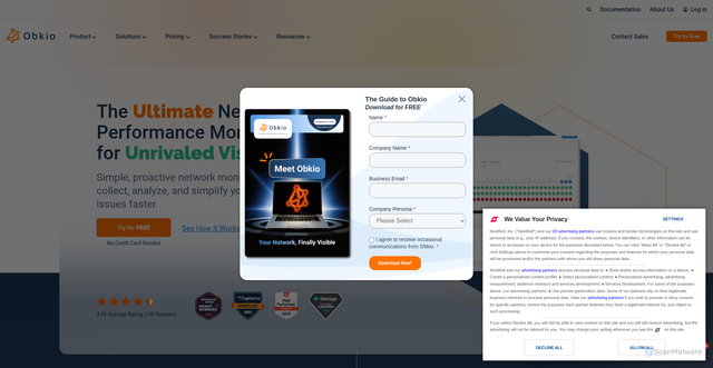 Security scan screenshot of https://obkio.com