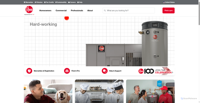 Security scan screenshot of https://www.rheem.com