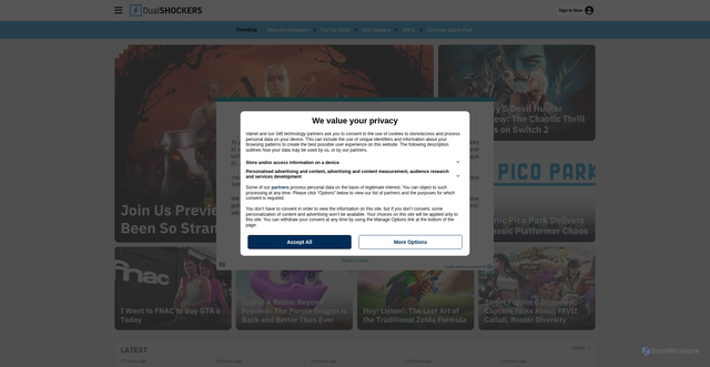 Security scan screenshot of https://dualshockers.com