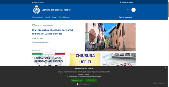 Security scan screenshot of https://www.comune.cuassoalmonte.va.it