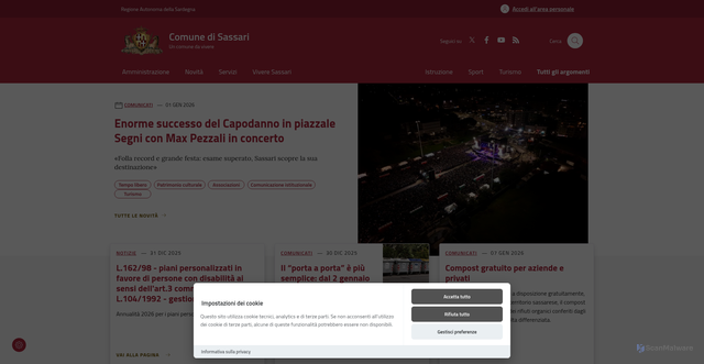 Security scan screenshot of https://www.comune.sassari.it/it/