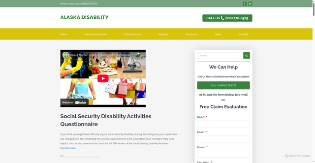 Security scan screenshot of https://alaska-disability.com/activities-questionnaire/