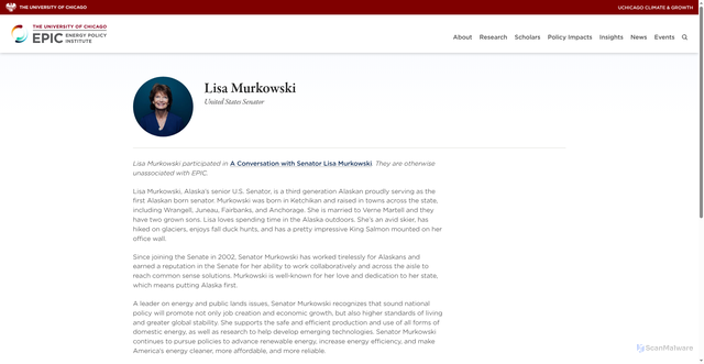 Security scan screenshot of https://epic.uchicago.edu/people/lisa-murkowski/