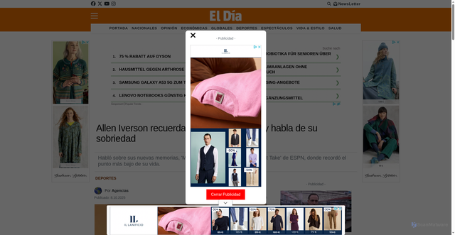 Security scan screenshot of https://eldia.com.do/allen-iverson-recuerda-su-punto-mas-bajo-y-habla-de-su-sobriedad/