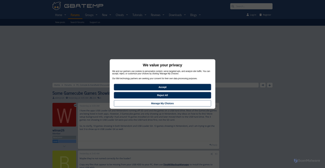 Security scan screenshot of https://gbatemp.net/threads/some-gamecube-games-showing-up-in-nintendont-but-not-usb-loader-gx.681232/