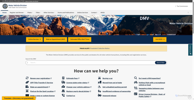 Security scan screenshot of https://dmv.utah.gov/